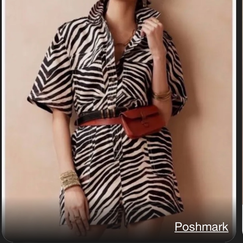 Banana Republic Linen Safari Romper Zebra Print
